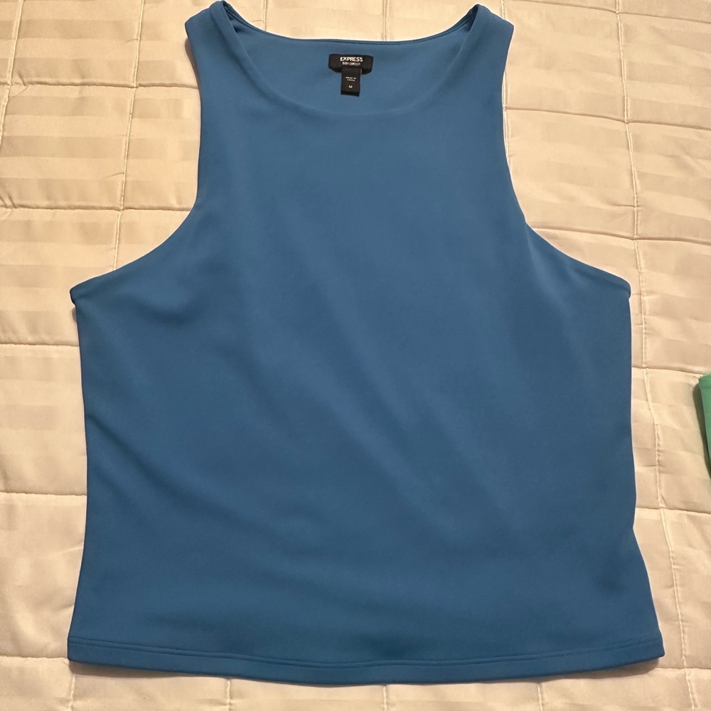 Express Blue Sleeveless Cropped Crew Neck Tank Top